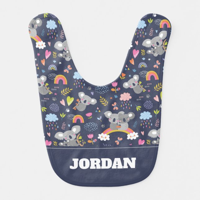 Koala Rainbow Love Pattern Baby Bib (Front)