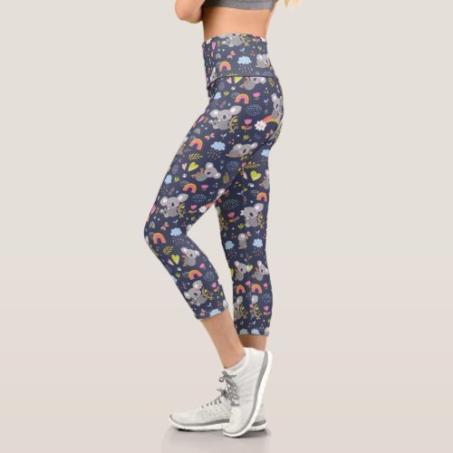 Koala Rainbow Love Pattern Capri Leggings