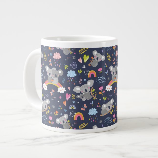 Koala Rainbow Love Pattern Giant Coffee Mug (Front Left)