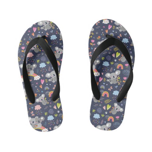 Koala Rainbow Love Pattern Kids Flip Flops