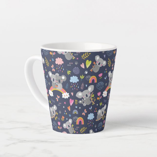 Koala Rainbow Love Pattern Latte Mug (Left Angle)