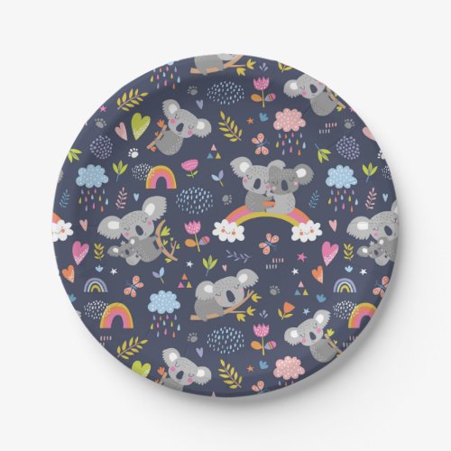 Koala Rainbow Love Pattern Paper Plates