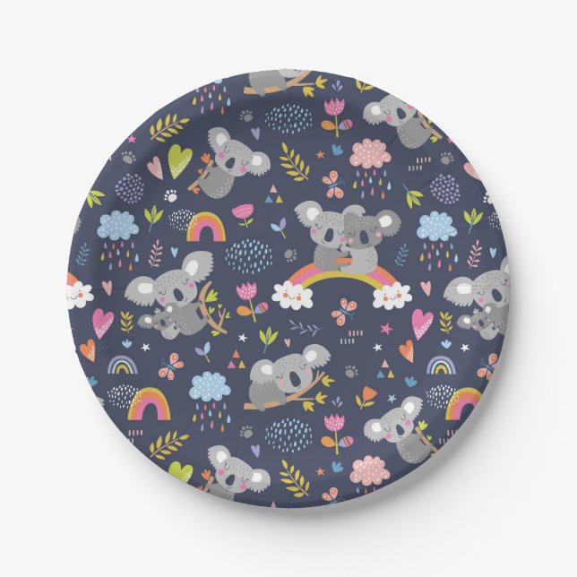 Koala Rainbow Love Pattern Paper Plates (Front)