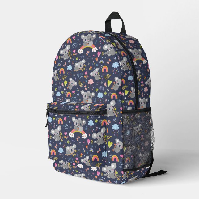 Koala Rainbow Love Pattern Printed Backpack (Back Corner Right)