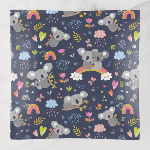 Koala Rainbow Love Pattern Trinket Tray