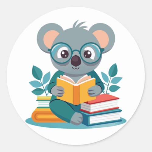 Koala Reading Books Education Inspire Classic Round Sticker