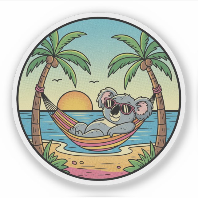 Koala Relaxing on Beach Hammock - Tropical Vacatio Sticker (Front)