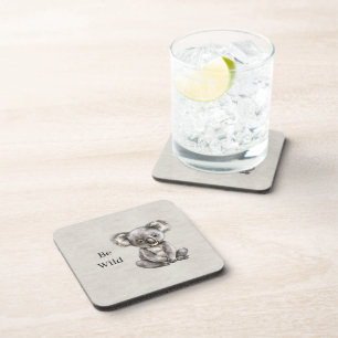 Koala Safari Animal Faux Linen Beverage Coaster