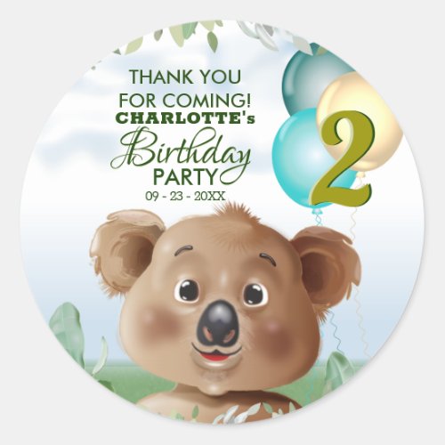 Koala Safari Jungle Kids Birthday Classic Round Sticker