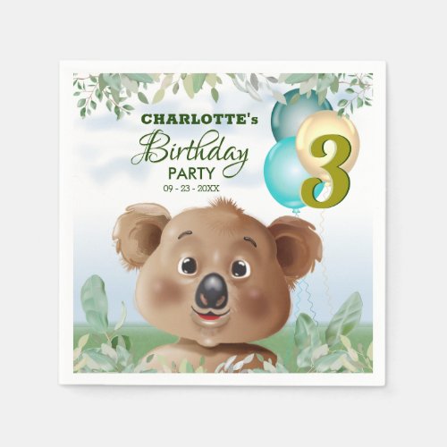 Koala Safari Jungle Kids Birthday Napkins