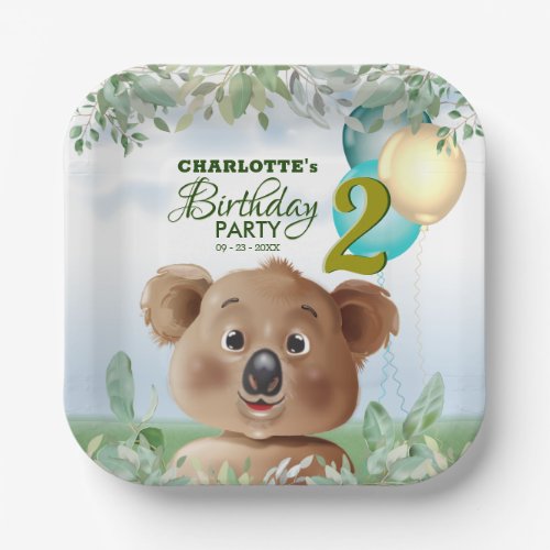 Koala Safari Jungle Kids Birthday Paper Plates