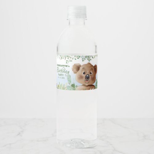 Koala Safari Jungle Kids Birthday Water Bottle Label