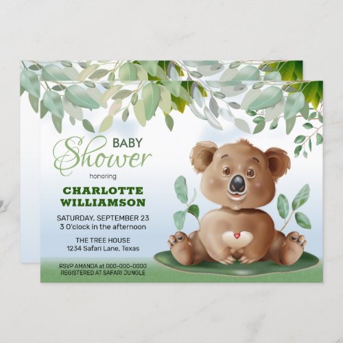 Koala Safari Jungle Neutral Baby Shower Invitation