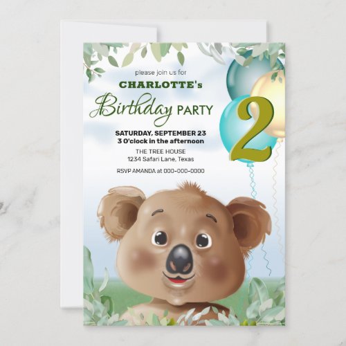 Koala Safari Kids Birthday Invitation