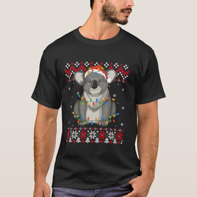 Koala Santa Hat Men Women Kids Ugly Christmas Ligh T-Shirt (Front)