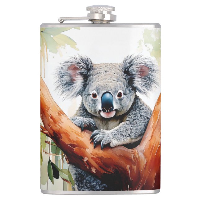 Koala Sitting in a Gum tree Flask (Front)