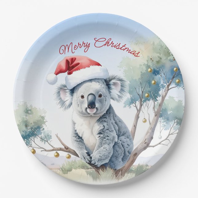 Koala Sitting in a Gum tree Merry Christmas Paper Plates (Front)