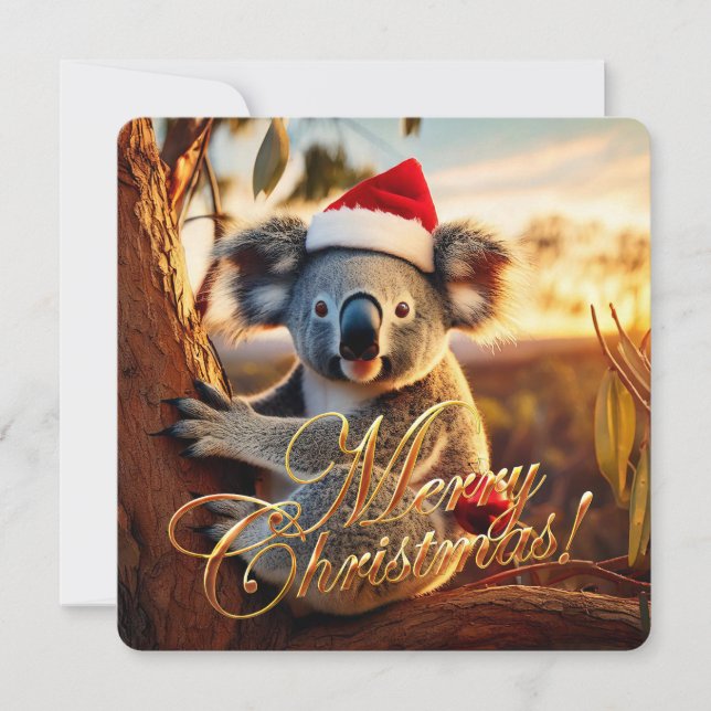 Koala sitting in Gumtree Merry Christmas Holiday Card (Front)