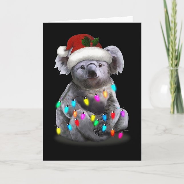 Koala Sitting With Christmas Lights Xmas Season Card (Front)