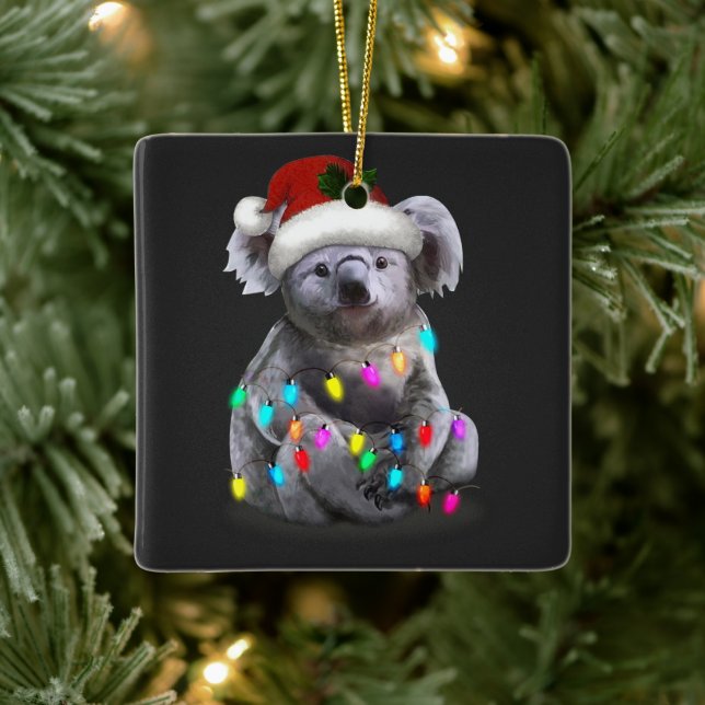 Koala Sitting With Christmas Lights Xmas Season Ceramic Ornament (Tree)