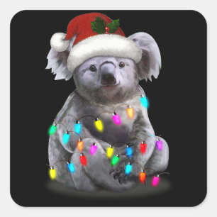 Koala Sitting With Christmas Lights Xmas Season Square Sticker