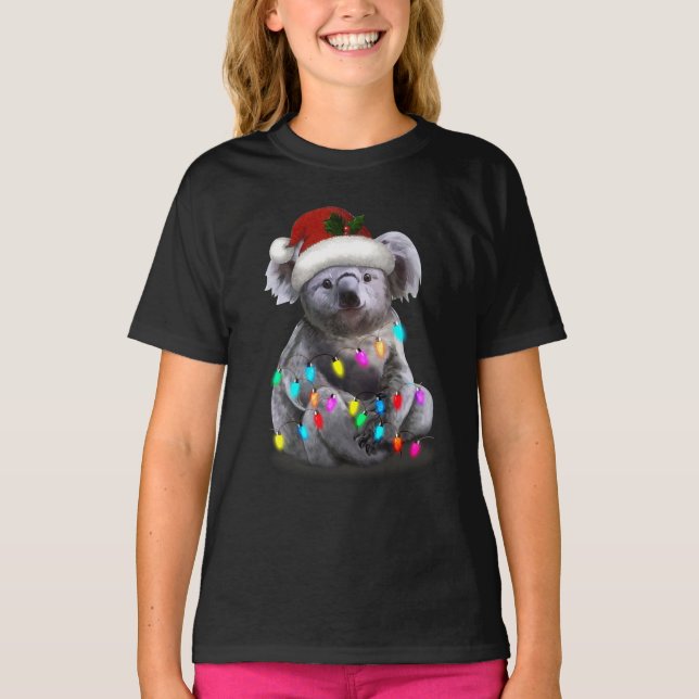 Koala Sitting With Christmas Lights Xmas Season T-Shirt (Front)
