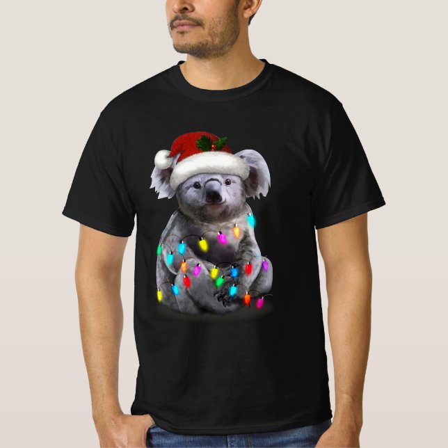 Koala Sitting With Christmas Lights Xmas Season T-Shirt (Front)