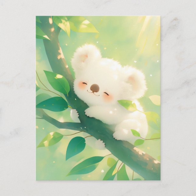 Koala Sleeping on Tree Branch in Sunlit Forest Postcard (Front)