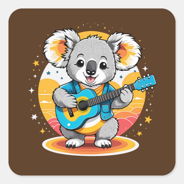 Koala Strumming a Guitar Square Sticker (Front)