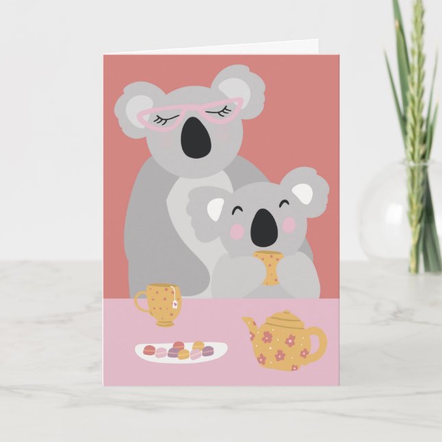 Koala Tea Time Cute Mother's Day Greeting Card (Front)