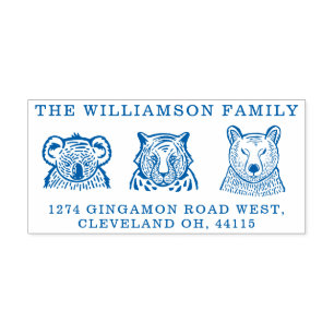 Koala, Tiger & Bear Animal Family Return Address Self-inking Stamp