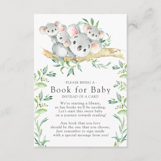 Koala Triplets Baby Shower Book for Baby Card (Front)