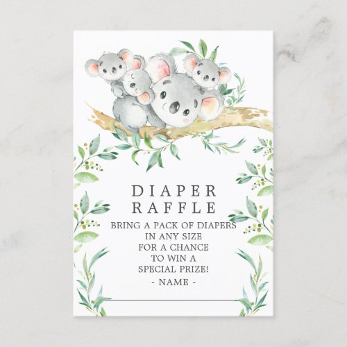 Koala Triplets Baby Shower Diaper Raffle Ticket Enclosure Card