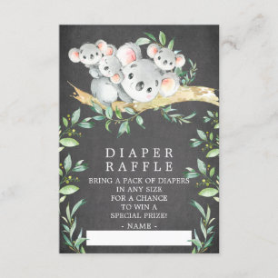 Koala Triplets Baby Shower Diaper Raffle Ticket Enclosure Card