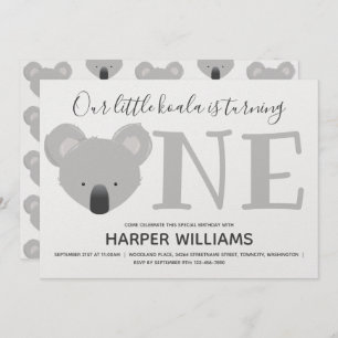 Koala Turning One Cute Animal First Birthday Invitation