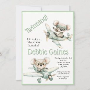 Koala Twin Baby Shower Invitation Gender Neutral