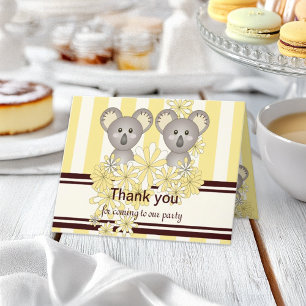 Koala Twin Birthday / Baby Shower Thank You Card