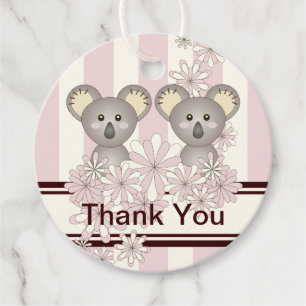 Koala Twin Girl Baby Shower / Birthday Thank You Favor Tags