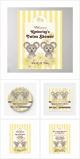 Koala Twins Baby Shower | Birthday Yellow Supplies