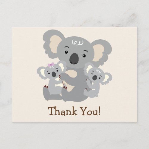 Koala Twins Baby Shower Thank You Postcard