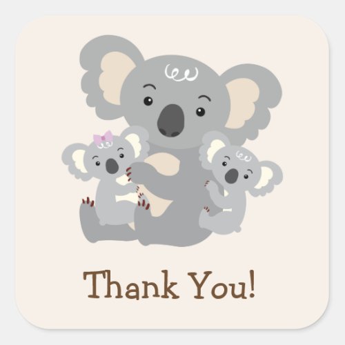 Koala Twins Baby Shower Thank You Square Sticker