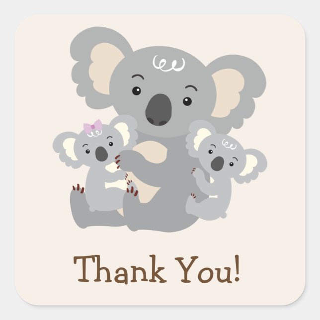 Koala Twins Baby Shower Thank You Square Sticker (Front)