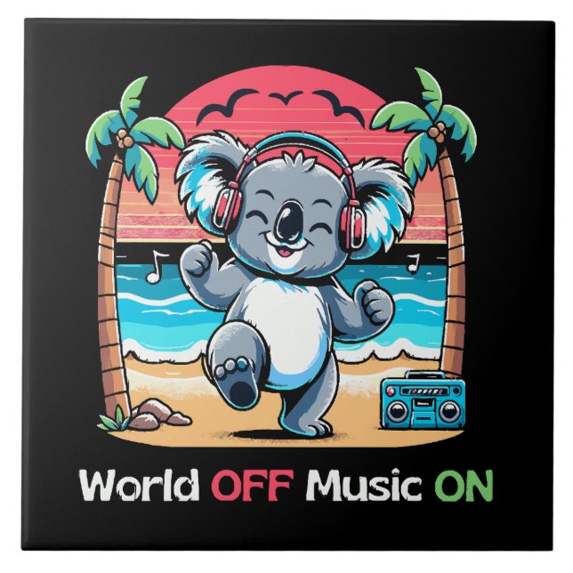 Koala Vibing on the Beach Ceramic Tile (Front)