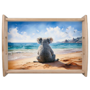 Koala watching the ocean serving tray