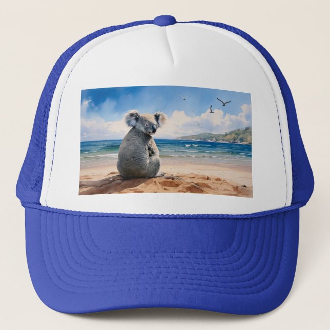 Koala watching the ocean trucker hat (Front)