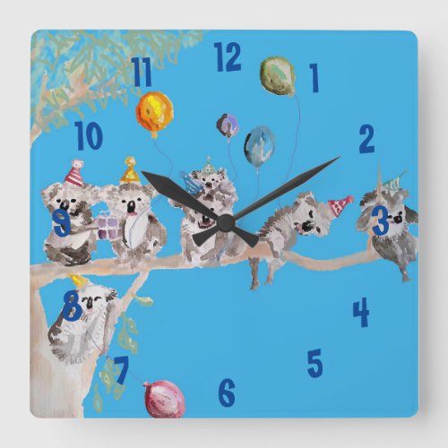 Koala Watercolor Art Blue Childs Nursery Clock