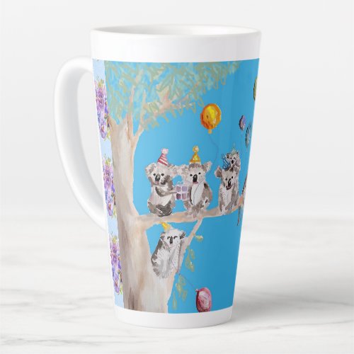 Koala Watercolor Blue Birthday Party Latte Mug