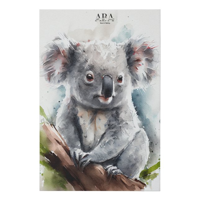 Koala - Watercolor Paint-Faux Wrapped Canvas Print (Front)