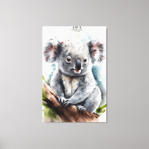 Koala -Watercolor Paint-Stretched Canvas Print