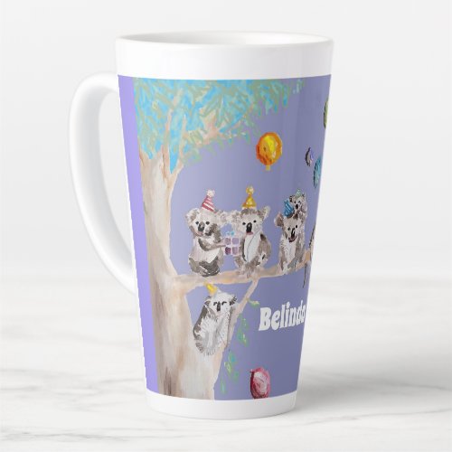 Koala Watercolor Purple Birthday Party Latte Mug